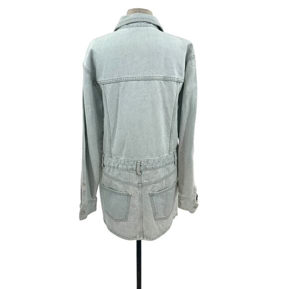 Zara Denim Short Mini Dress Light Wash Blue Long Sleeves Coverall Size Large - Picture 7 of 12